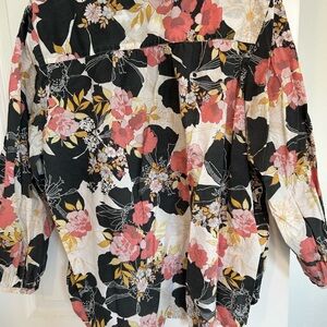 Lucky Brand Floral Button Down Shirt - Black, Pink, White